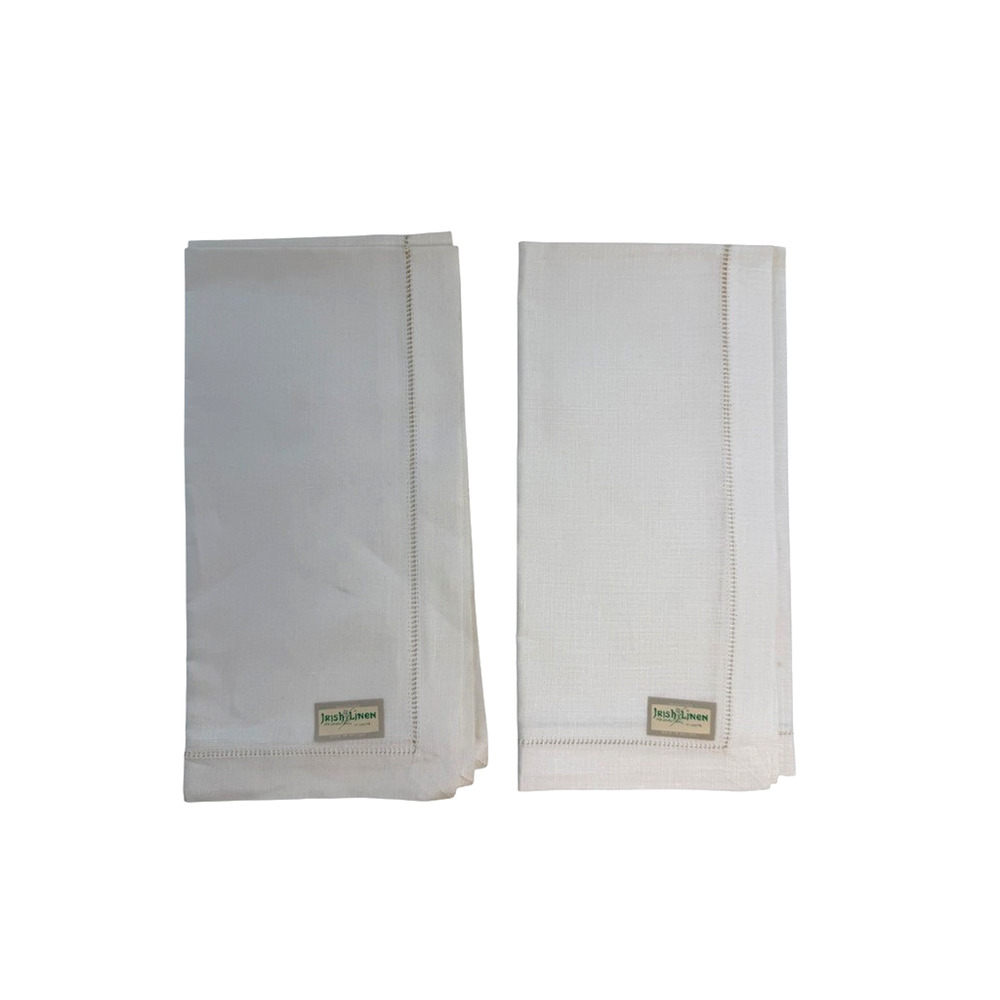 Vintage NWOT IRISH LINEN Set of 2 Napkins White 18 x 18 Ecru Hemstitch Ireland